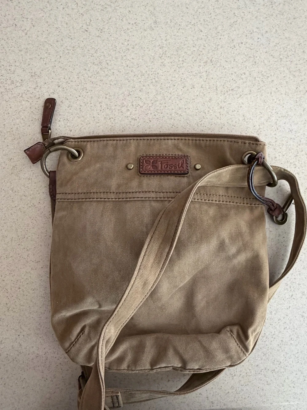 Fossil Tan Canvas Messenger with Brown Leather Accents